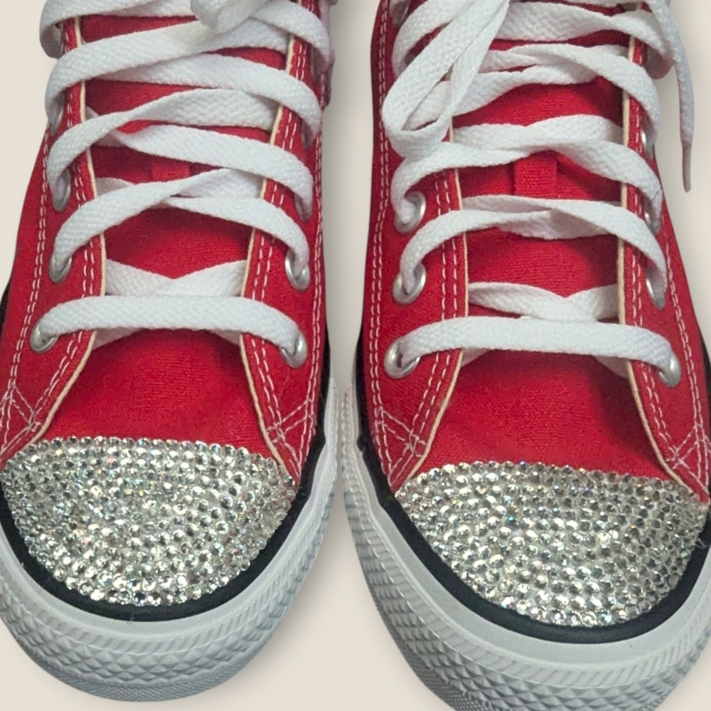 Custom Red Converse Chuck Taylor All-Star Sneaker Embellished w/ Rhinestones - Picture 3 of 5